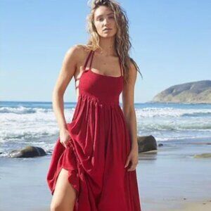 Free People Extratropical Open Back Tiered Ruffle Smocked Romantic Maxi …